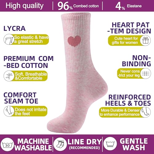 Image of inhees Women's Cotton Crew Socks - 6Pairs Above Ankle Fun Cute Heart Bootie Dress Socks - Gifts for Mother /Her