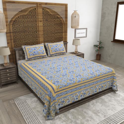 Image of Bedsheet for Double Bed King Size | Jaipuri Rajasthani Cotton Bed Sheet | 1 King Size bedsheet with Pillow Cover | 240 TC Jaipuri Prints Flat Double Bed Bedsheet Cotton King Size