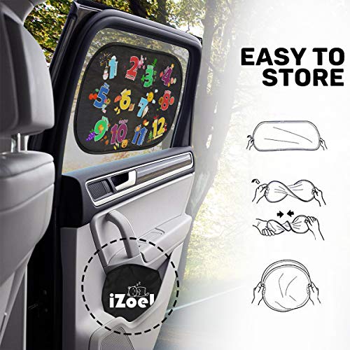 Izoel Car Sun Shade For Baby Kids 2 Pack Static Cling Side Window Car 80Gsm Rear Sunshades Universal With 8 Suction Cups And Storage Bag - Sun Glare And Uv Rays Protection (Abc+123) #TOP3