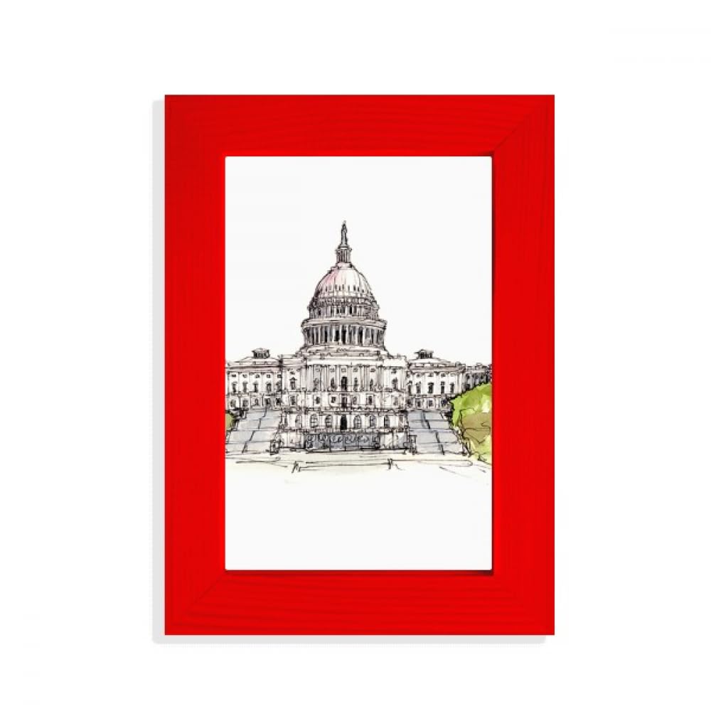 Cadre photo Art déco Capitole design rouge pour sublimer l'ambiance de votre salon