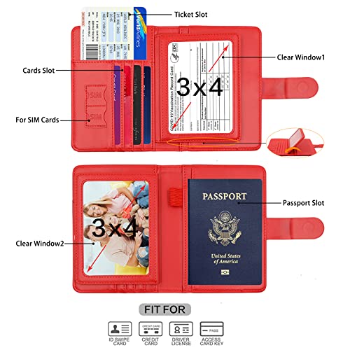 Image of Melsbrinna Rfid Passport Holder for Travel women /Men, Cute Passport Wallet Rfid Blocking Card Slots, Rfid Passport Cover /CaseTravel Wallet, Passport Book Holder, Red2, Cute