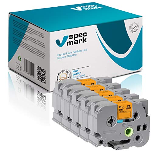 Ruban TZe-B51 24mm noir sur orange fluorescent compatible Brother P-touch, lot de 5 cassettes