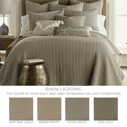 Image of Levtex Home Mills Waffle Full Bedspread Set (100x104in) with 2 Pillow Shams (26x20in) - Taupe - Cotton Waffle Full Size Bedspread Set - Lightweight, Soft, Pre-Washed