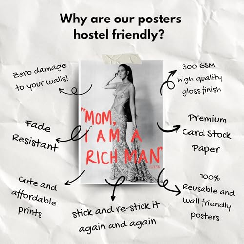 Image of Yellow Town India Mom I'm The Rich Man Multi Sized Wall Poster Kit | Set of 21 (4 A4, 8 A5, 9 A6) | Bold Feminine Vision Board Room Decor | 300 GSM Glossy Prints with Wall-Friendly Adhesive | Bedroom, Hostel & Apartment