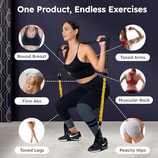 Pilates Bar Kit with Resistance Bands (10 Units) | 3 Loop Bands + 1 Jump Rope & Full-Body Workout Equipment | Dedicated Video Channel | Portable Home Gym