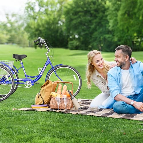 Image of Max4out Adult Tricycle with Large Basket 24 /26 Inch, Stable 3 Wheel Cruise Bicycle for Shopping, Beach and City Trike Perfect for Men, Women, Seniors(Blue /Purple /Red)