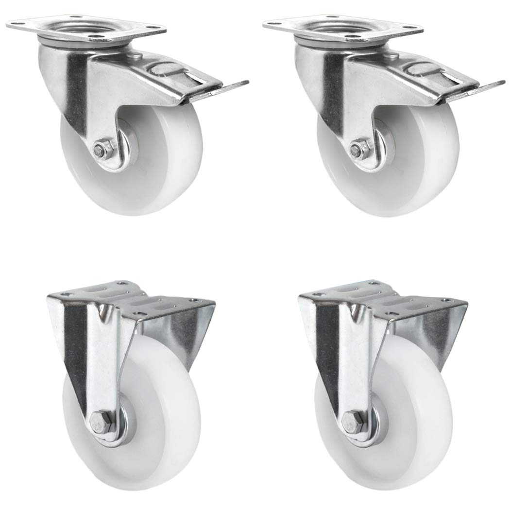 settbfb100p0p 0r1 W rollo de 2 ruedas con tope, 2 ruedas fijas, polipropileno, 100 mm de diámetro, ruedas de transporte, plástico, carga máxima 300 kg (4 unidades)
