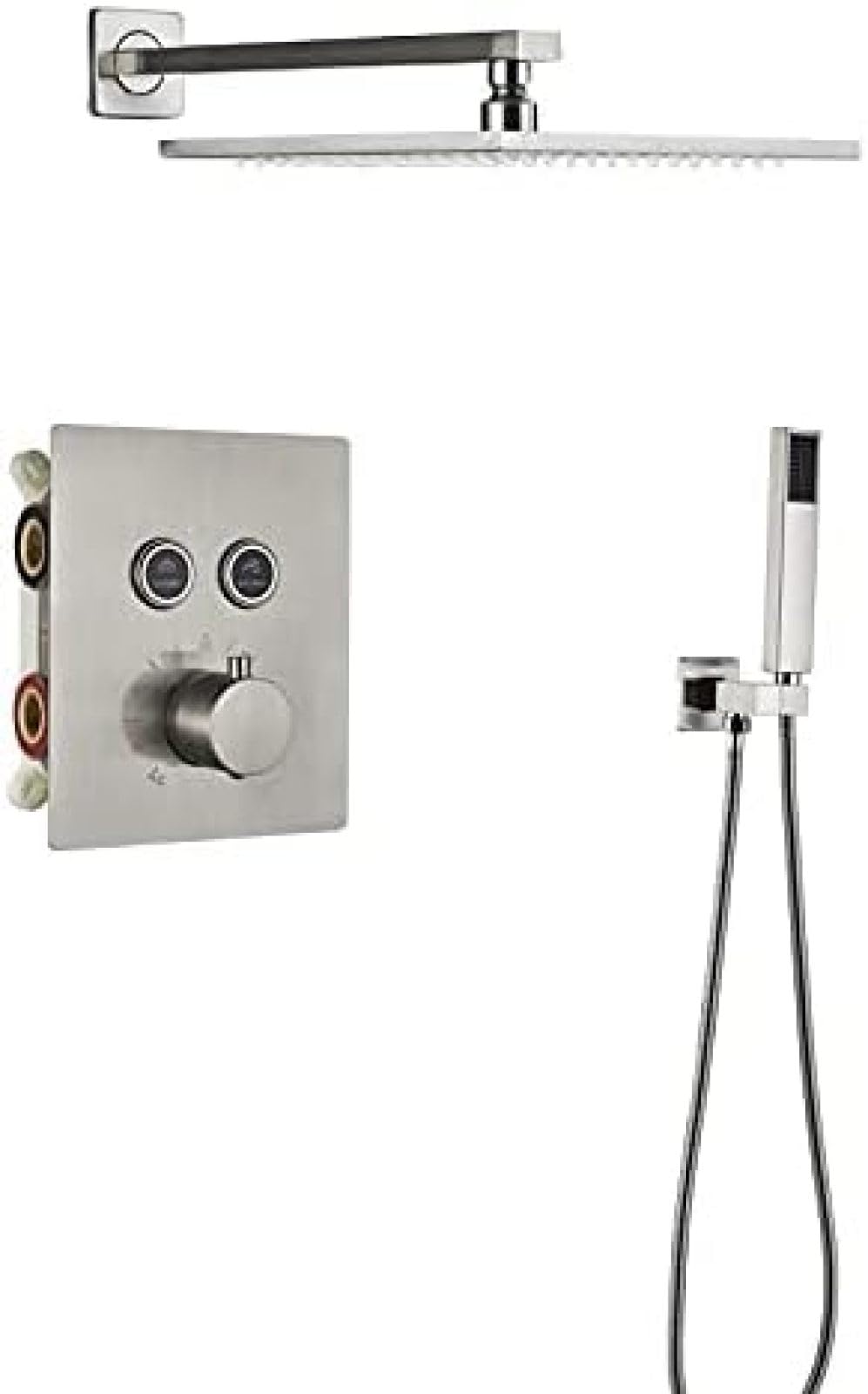 NGDFGR Brushed Nickel Thermostatic Bathroom Shower Faucet Rainfall Shower Head Wall Mounted Bathtub Mixer Tap Bath Shower Set Wall-3Way-12 In Wall,2Way-12 In,size_name-2Way-12 inch