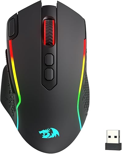Redragon M810 MAX - Mouse inalámbrico para juegos de 3 modos, 12000 DPI con cablemouse RGB inalámbrico con llave de fuego rápido, 8 botones macro,