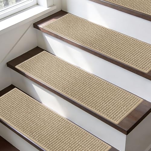 BEQHAUSE Stair Treads Non Slip for Wooden Steps 28x9in, 15pcs, Light Beige