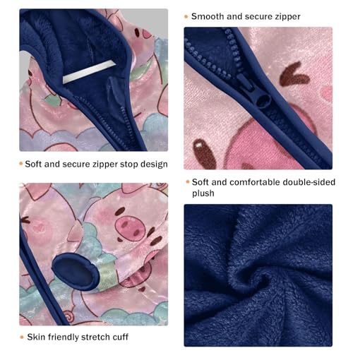 Cute Pink Pigs Pattern Background Toddler Fleece Jacket Girl Boys Hooded Fleece Jacket Coat Warm Outwear Zip-up 3-10T3