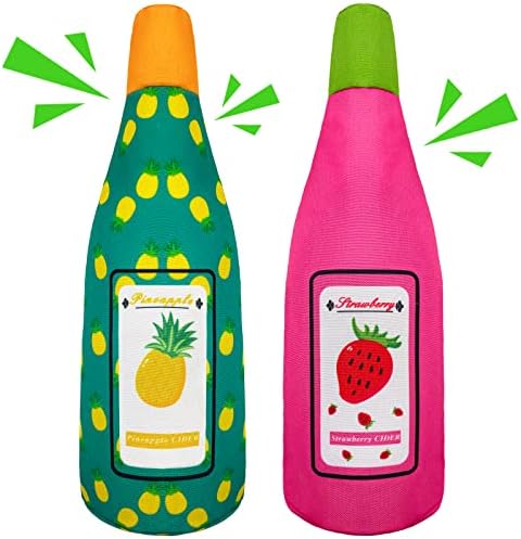 Lepawit 2 Pack Fruit Crunchy Water Bottle Dog Toys, Floating Dog Toys for Water or Pool, Squeaky Dog Toy for Medium and Large Dogs, No Stuffing & Replaceable