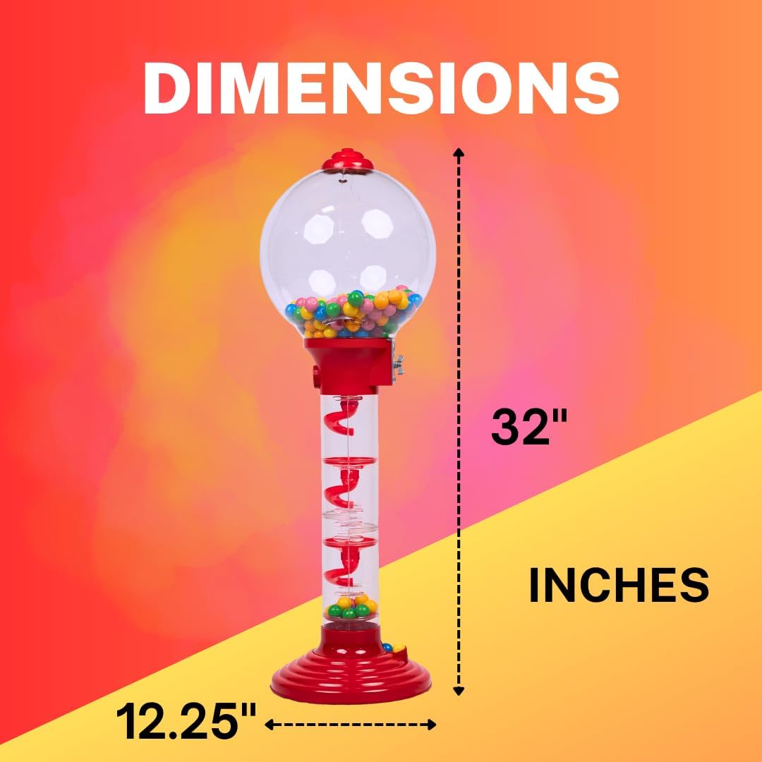 36 inch Metal Spiral Fun Gumball Bank w/200 pcs Gumballs, Red