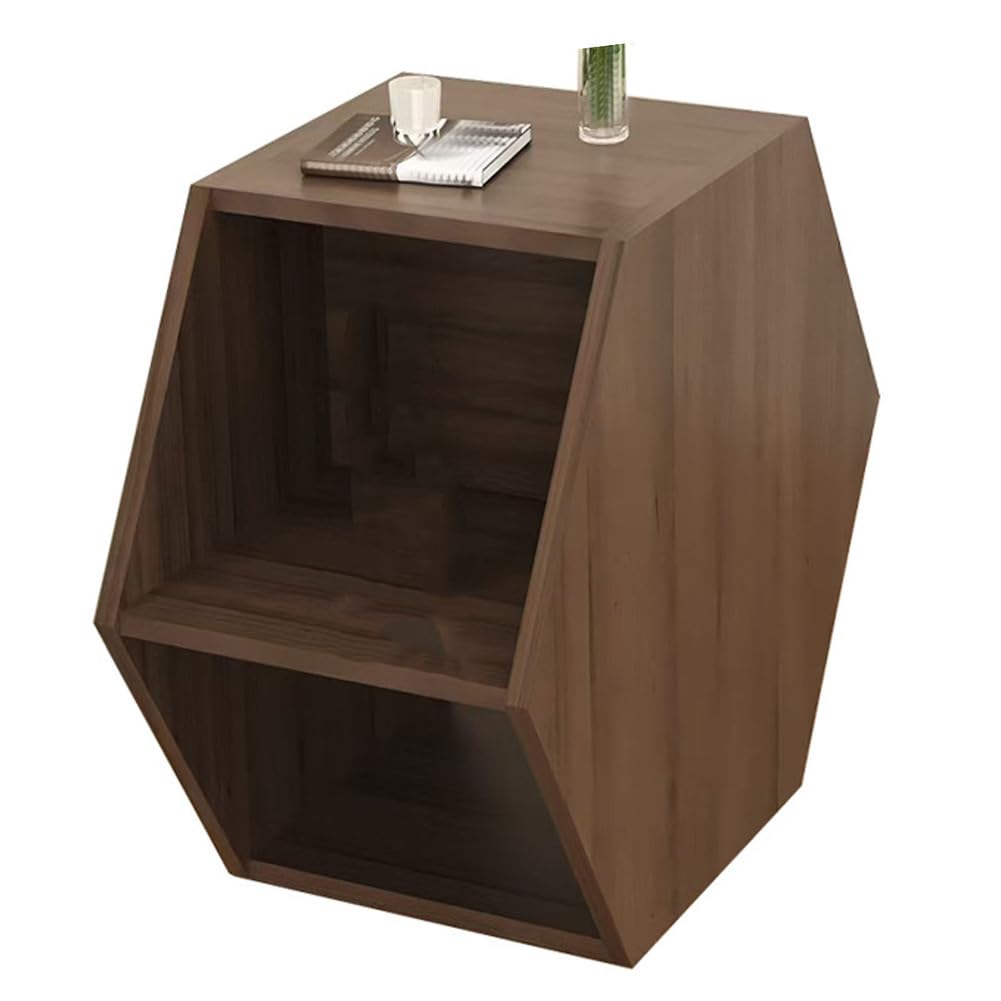 Mesita de noche de madera, mesa de centro delgada con almacenamiento, mesita de noche hexagonal para sala de estar, dormitorio, oficina en casa, mesa consola de entrada, acabado de nogal