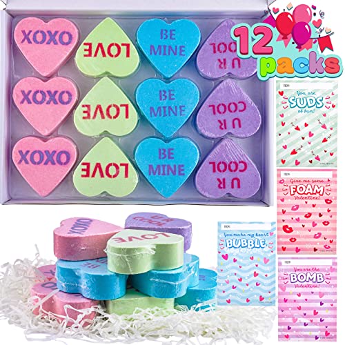 Joyin 12 Packs Valentine’s Day Heart Shape Bath Bomb With Cards For Valentine Party Favors, Valentine Exchange Gifts, Valentine’s Greeting Cards #TOP6