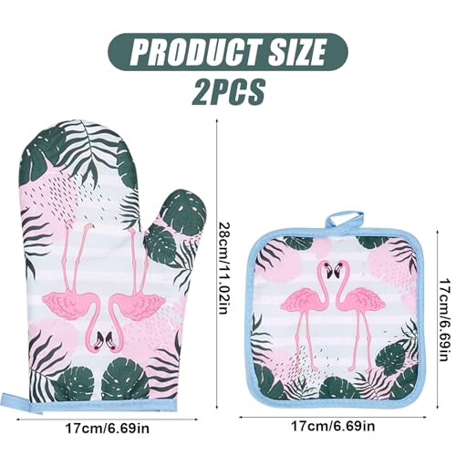 Ofenhandschuhe Topflappen Set Backofen Handschuhe Set Hitzebeständig Backhandschuhe Topflappen Handschuh Anti-Rutsch Topfhandschuhe Für Kochen Backen Barbecue (Flamingo)