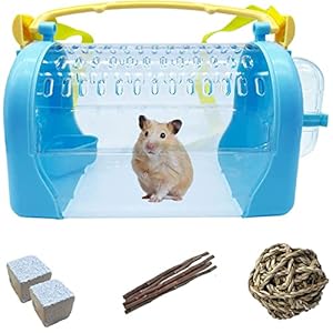 Tfwadmx Hamster Travel Carrier Portable Cages with Water Bottle Gerbil Transparent Travel Carry Case Outdoor Vacation House for Hamster, Gerbil, Mice and Other Small Rodents