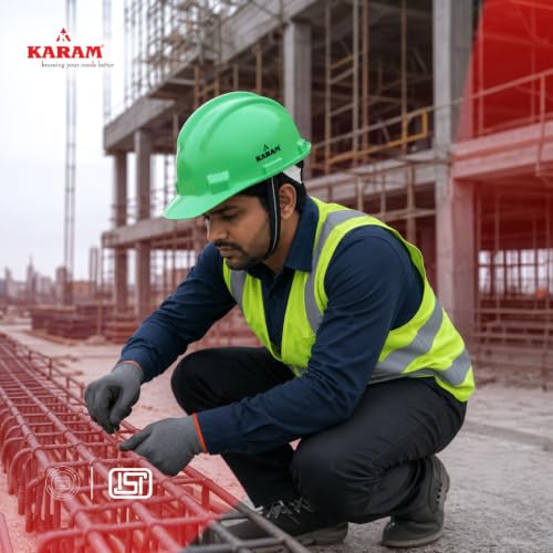 Image of KARAM ISI Certified Plastic Cradle & Rachet Type Adjustment |Safety Helmet for Industrial|Safety Helmet for Men Industrial (PN521)(RED)(Pack of 3)