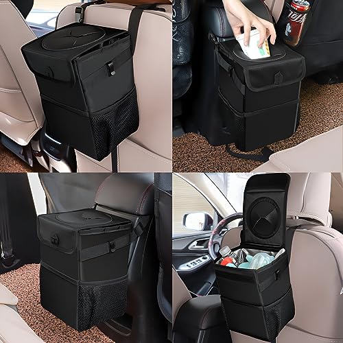 Image of sound-way Car Trash Can with Lid Anti-odors and Storage Pockets, Waterproof Garbage Can, Multipurpose Trash Bin for Car, 100% Leak-Proof Organizer