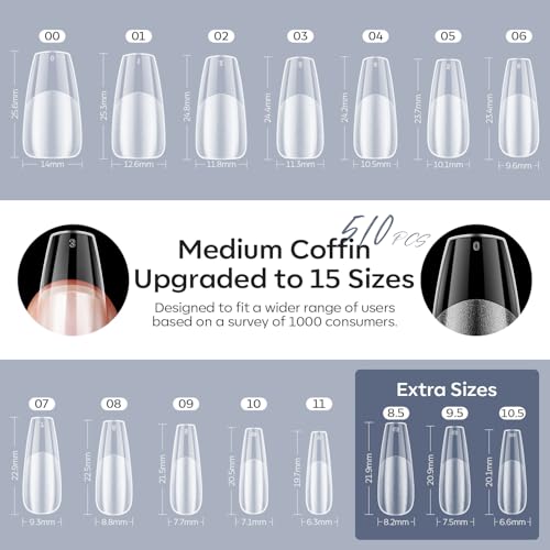 Image of Modelones Extra Short Square Nail Tips 240PCS Soft Gel Nail Tips | Fake Nails Tips Extension Kit for DIY Salon Home Gifts