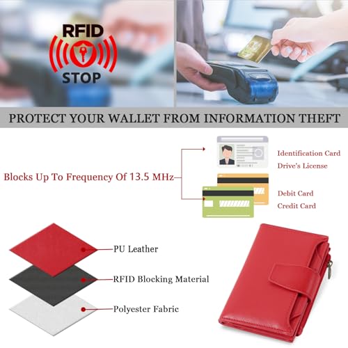 Image of Airkit Small Wallet Women RFID Blocking PU Leather Bifold Compact Card Holder Wallet for Women with Zipper Coin Pocket 4 ID Window