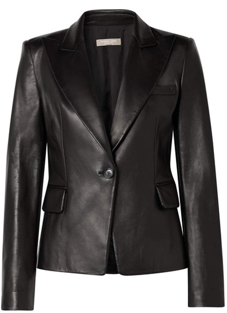 Luis LeatherDouble Breasted Corporate Blazer Coat for Women Real Lambskin Sooty Black Jacket for Office Meeting