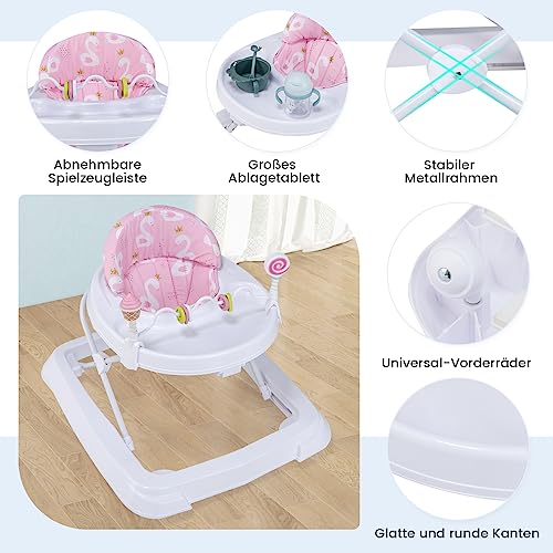 COSTWAY Loophulp voor baby's, inklapbaar, loopwagen, 3-traps in hoogte verstelbaar, met wielen, speeltrein, afneembaar zitkussen, babywalker, loopvrij, baby voor jongens, meisjes van 6-36 maanden - Afbeelding 5