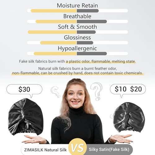ZIMASILK 22 Momme 100% Mulberry Silk Bonnet for Sleeping & Women Hair Care, Highest Grade 6A Silk Hair wrap for Sleeping with Premium Elastic Stay On Head (1Pc, Black) - Thumbnail 3