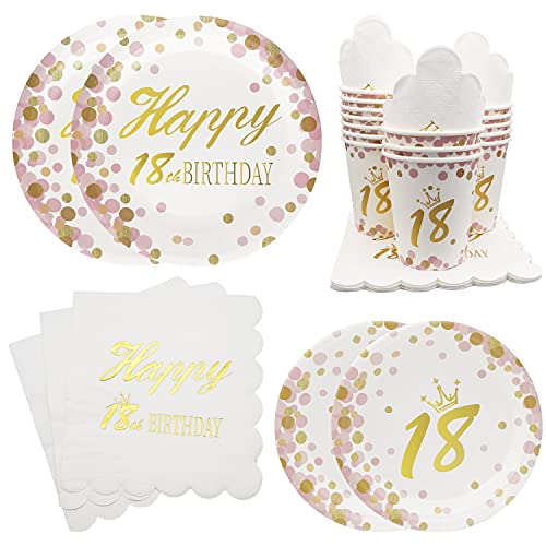 Pandecor 18 Years Old Birthday Party Disposable Tableware Set -Serves 30-18Th Birthday Dinner Plates,Dessert Plates,Cups,Napkins For Teen Girls #TOP7