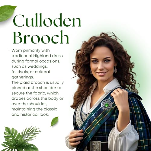 Image of Elegant Culloden Plaid Brooch - Scottish Kilt Fly Plaid Brooch Intricate Celtic Knot in Pewter with Gemstone 3-Inch Diameter - Ideal for Scottish Kilts & Formal Wear