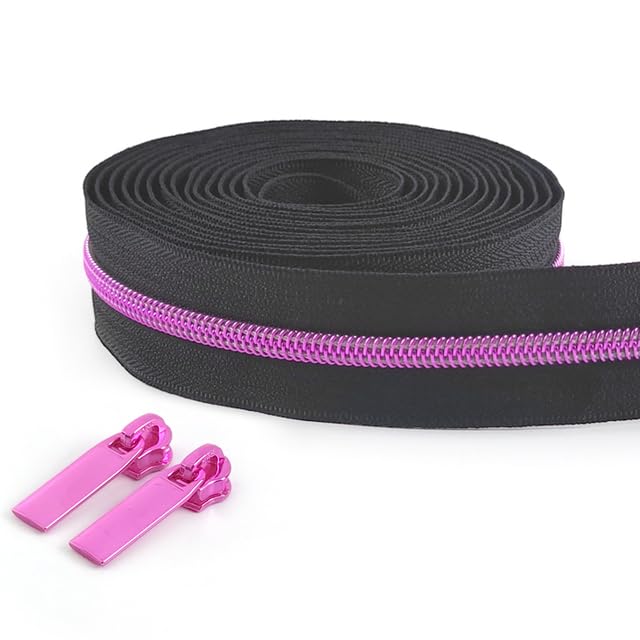 5/10 metros 5# Cinta de cremallera de nailon colorida con deslizadores de cremallera Bolsas Chaqueta de plumas Equipaje Cremalleras Kit de reparación Cierres de costura Accesorios-KY377ZT148-RoseRed