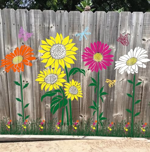Large Sunflower Daisy Stencils for Painting on Wood Fence Flower Stencils for Outdoors Reusable Floral Stencil for Painting on Wall Canvas Fabric Furniture
