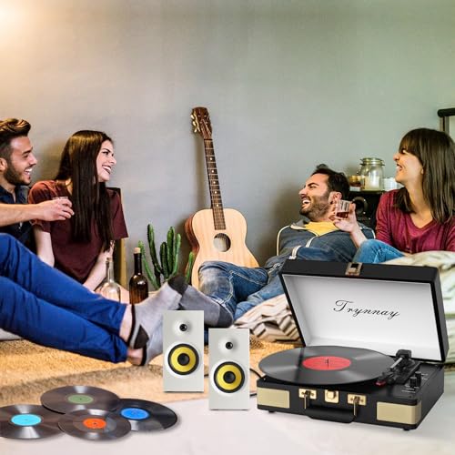 Trynnay Plattenspieler Schallplattenspieler 3-Gang-Bluetooth, tragbarer Koffer-Vinyl-Player mit...