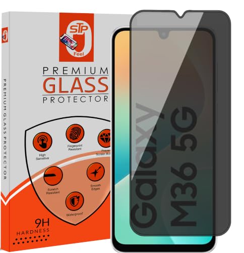 Image of STP FEEL Premium Grade Privacy Tempered Glass Screen Protector Guard Compatible For Samsung Galaxy M36 / F36 (6.7 Inch, Pack of 1) Full Edge to Edge Coverage Anti-Spy /Anti-Peeping 9H Hardness