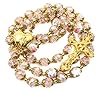 Nazareth Store Catholic Pink Crystal Beads Gold Rosary Flowers Beaded Necklace Holy Mary Heart Locket Medal & Cross Religious Amulet for Women #3