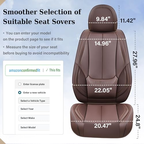 Image of Coverado Seat Covers, Car Seat Covers Front Seats, Car Seat Cover, Car Seat Protector Waterproof, Car Seat Cushion Nappa Leather, Brwon Seat Covers Carseat Cover Universal Fit for Most Cars
