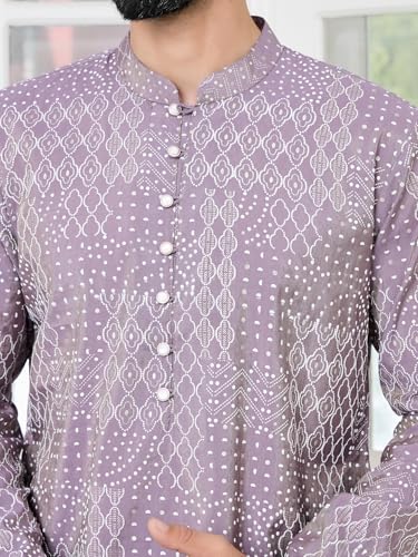 Image of See Designs Men's Full Sleeve Mandarin Collar Floral Embroidered Mandarin Collar Thread Work Straight Long Kurta - Festive Collection