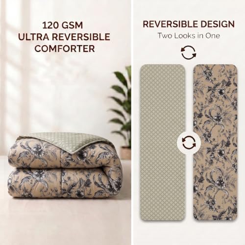 Image of Mafatlal 120 GSM Ultra 120 GSM Microfiber Reversible AC Comforter /Blanket for Single Bed, Lightweight Quilt /Dohar /Duvet (90 x 60 Inches) | Cream Beige