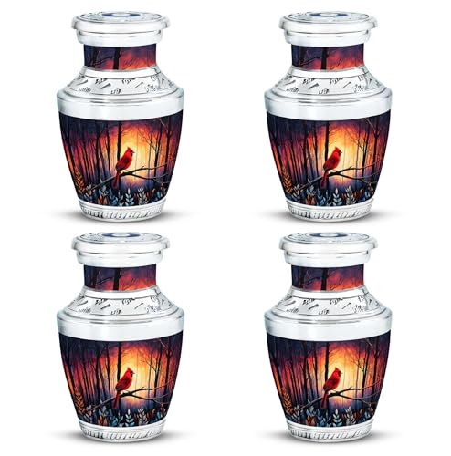 Image of Cardinal Bird Urn Cremation Urn for Ashes Adult Male 3 Inch 4 Qty | Little Funeral Urns for Human Ashes Adult Female Keepsake Memorial Urns
