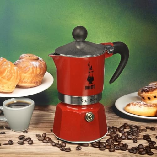 Bialetti 4961 Rainbow Caffettiera Colorata, Alluminio, Rossa, 1 Tasse, Rot – Ansicht 4