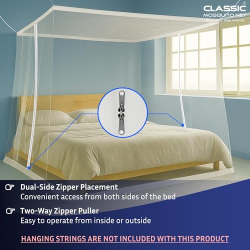 Image of Classic Mosquito Net for Single Size Bed with Double Zipper | Foldable Machardani | Polyester Strong & Breathable Mesh 4 x 6.5 ft | Easy Entry /Exit, Lightweight, Ideal for Home & Travel - White