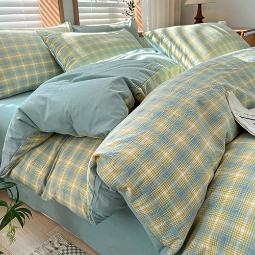 KLUOT Bettwäsche 180 x 220 cm blau hellgelb Doppelbett Bettbezug Touch...