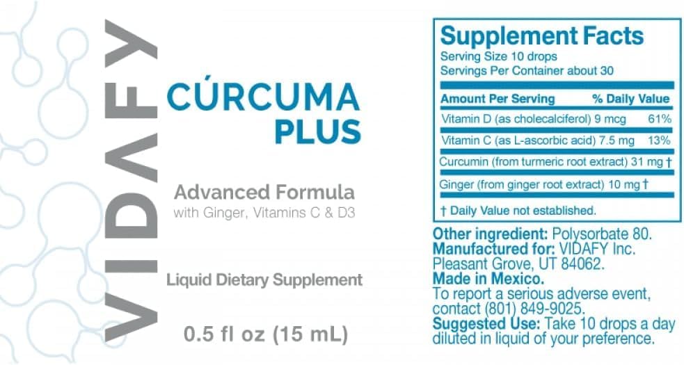 Curcumin Plus – Advanced Liquid Formula with Ginger, Vitamins C & D3 | High Absorption | Immune Support, Antioxidants & Wellness | 0.5 fl oz (15 mL