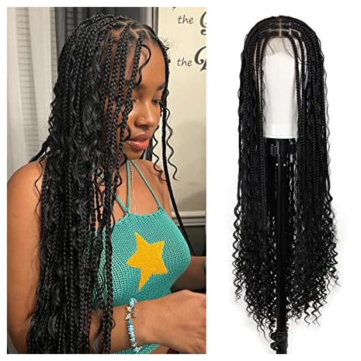Sangtok 36 inch Boho Box Braid Wigs Double Full HD Lace Goddess Locs Wig, Pre Plucked with Baby Hair Knotless Square Braided Lace Wigs for Black Women