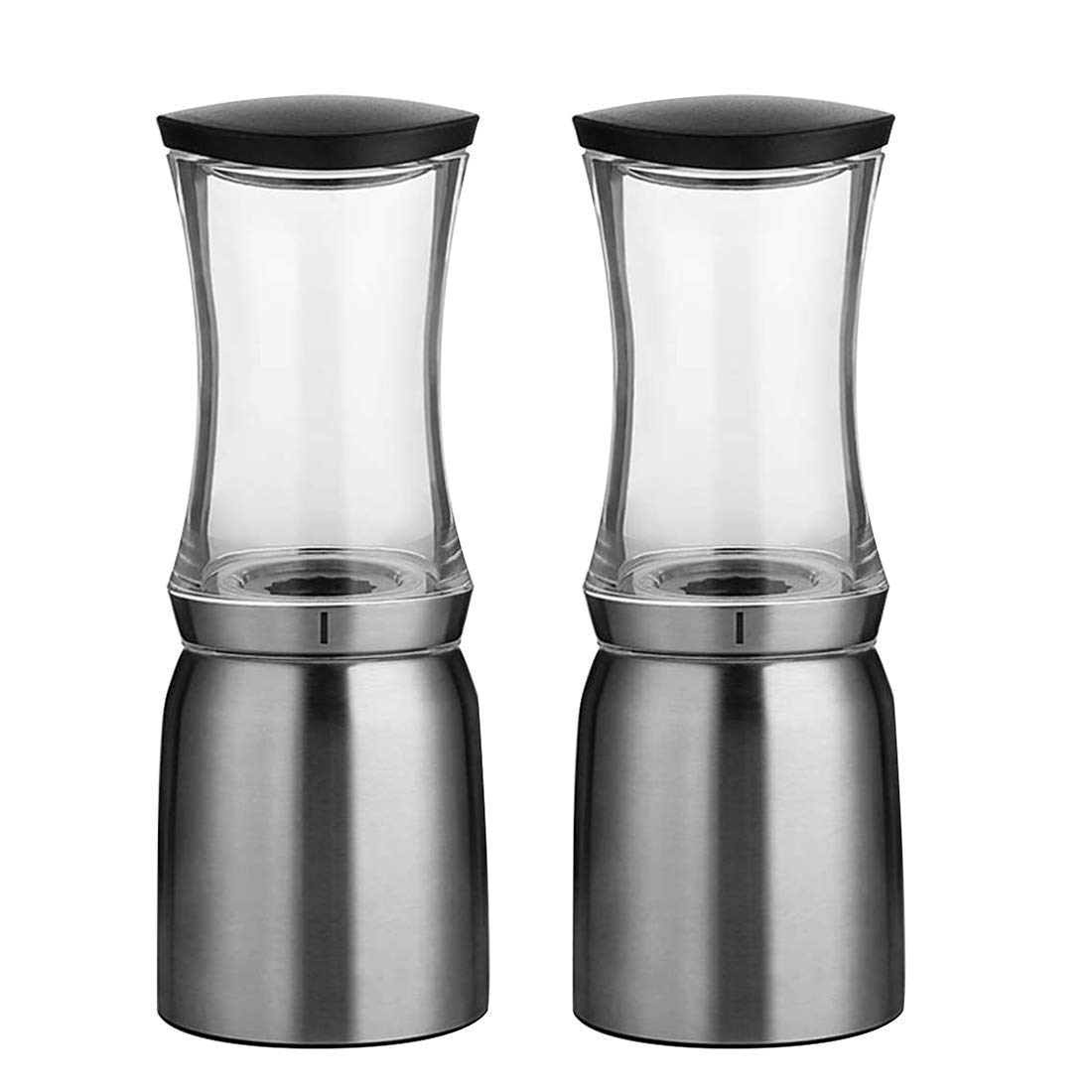 Confezione da 2 macinini per sale e pepe in acciaio inossidabile, set di macina sale e pepe e contenitori per sale e pepe in vetro con ruvidità in ceramica regolabile per ()