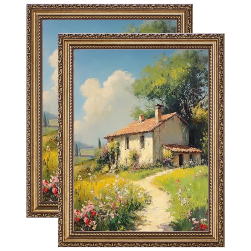 Image of eletecpro 9x12 Vintage Picture Frame, Glass Cover, Bronze Gold, 2-Pack | Display Photo 6x8 with Mat or 9x12 without, Horizontal or Vertical, Tabletop or Wall Decor
