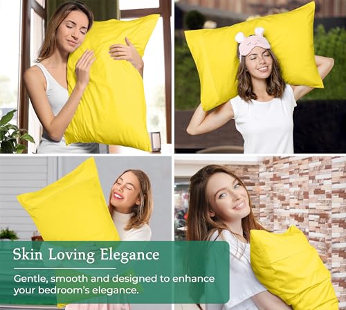 Image of Royale Linens Queen Pillowcase Set of 2 - Bed Pillow Cover - 20 inch x 30 inch - Pillowcases - 1800 Brushed Microfiber, Wrinkle & Fade Resistant - Soft & Cozy- Queen Size Pillow Case (Yellow)