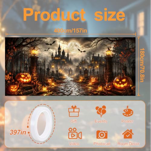 Image of Halloween Garage Door Decorations 6 x 13 ft, Haunted Manor Cover