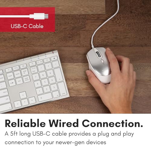 Macally USB C Mouse for Mac - Sculpted for Comfort - Wired Type C for MacBook Pro Air|iPad|PC|iOS|Android - Plug and Play USBC Apple with Ambidextrous Body and 4 DPI Modes - Silver