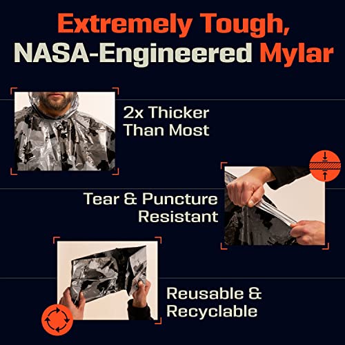 Image of PREPARED4X Emergency Mylar Poncho - Survival Rain Poncho with Hood - Lightweight, Compact, Reusable Emergency Blanket Poncho for Hiking, Camping, Thermal Gear, Car Kit, Outdoors